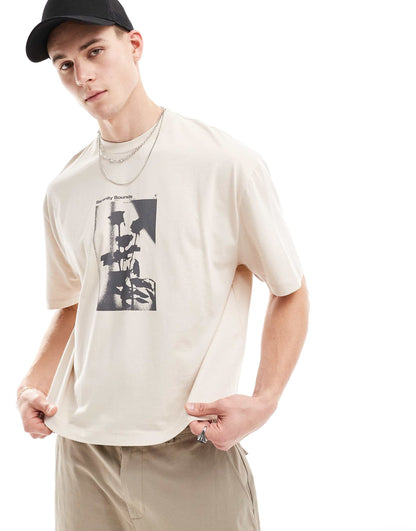 Boxy Oversized T-Shirt With Floral Chest Print