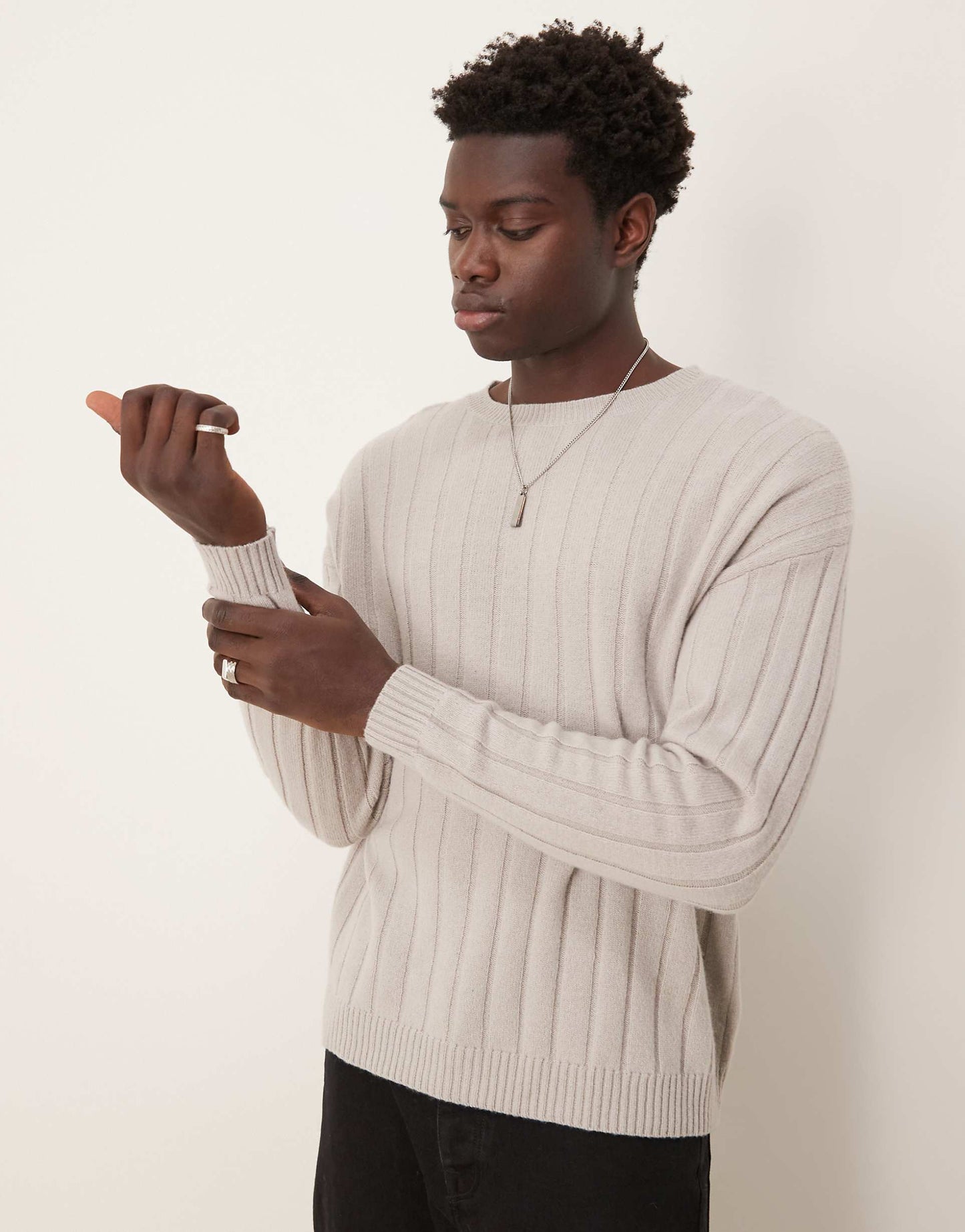Relaxed Knitted Lambswool Wide Rib Jumper
