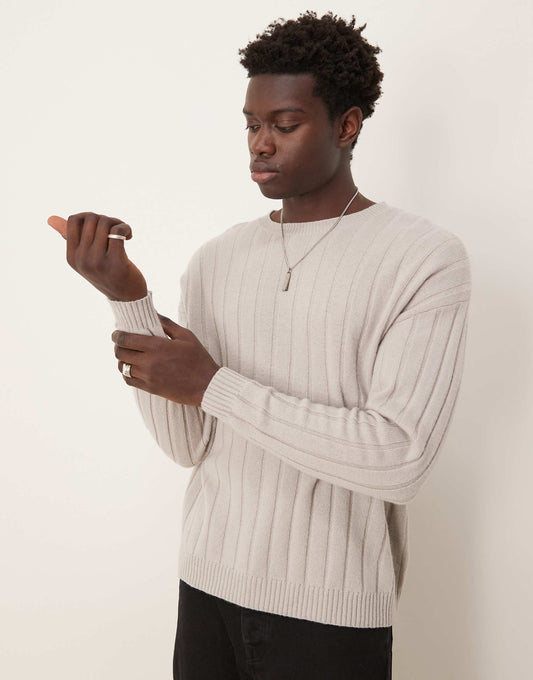 Relaxed Knitted Lambswool Wide Rib Jumper