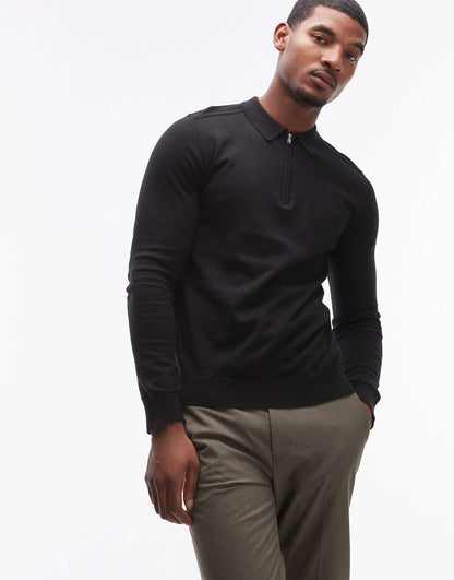 Half Zip Long Sleeve Polo Shirt