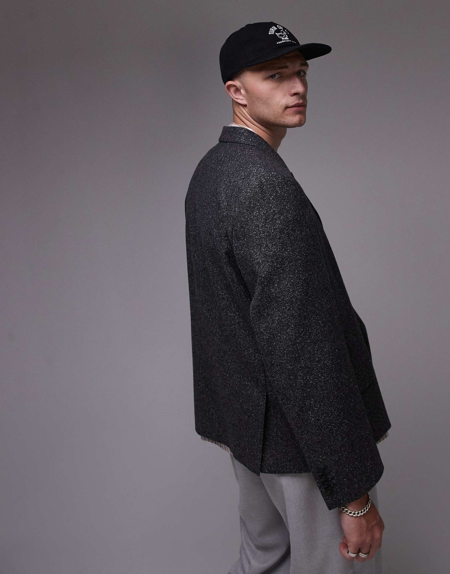 Premium Boxy Wool Mix Salt And Pepper Suit Jacket
