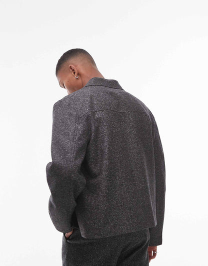 Premium Harrington Wool Mix Salt And Pepper Suit Jacket