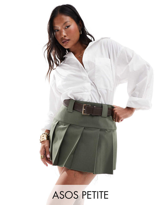 Petite Tailored Belted Mini Skirt With Exposed Lining