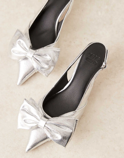 Wide Fit Secret Bow Slingback Kitten Heeled Shoes