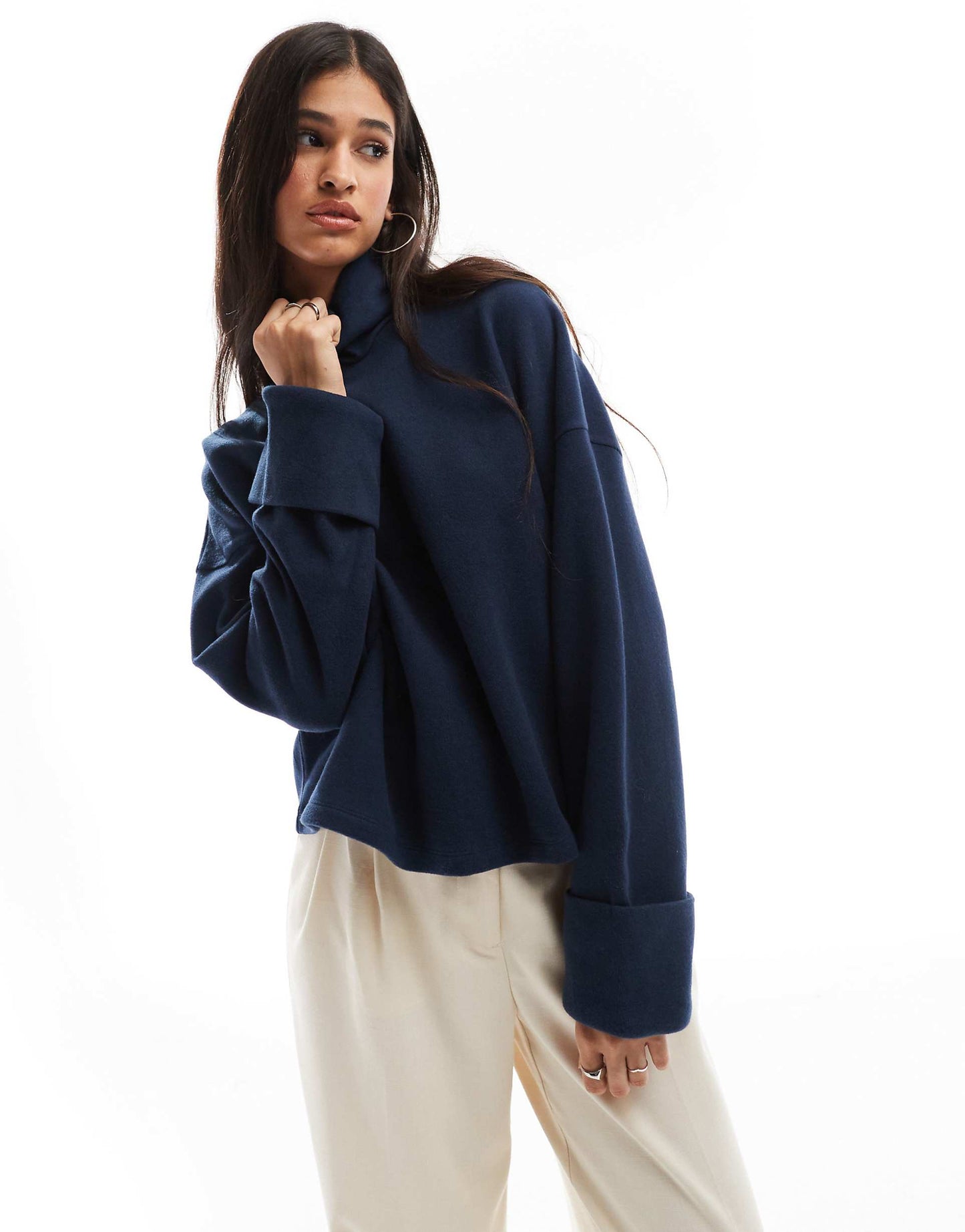 Supersoft Roll Neck Jumper With Cuff Detail