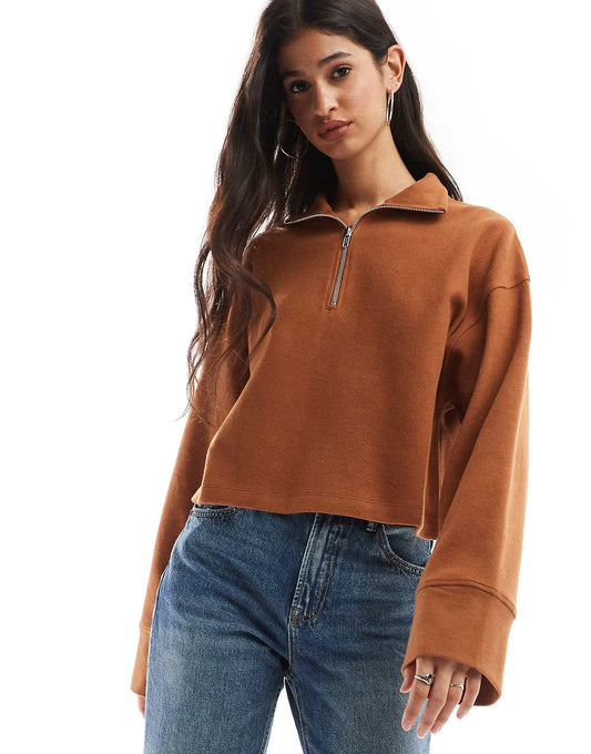 Supersoft Long Sleeve Boxy Crop Half Zip