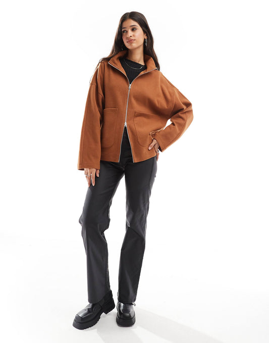 Supersoft Boxy Funnel Neck Zip Through Cardigan