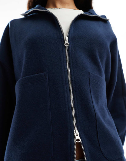 Supersoft Boxy Funnel Neck Zip Through Cardigan