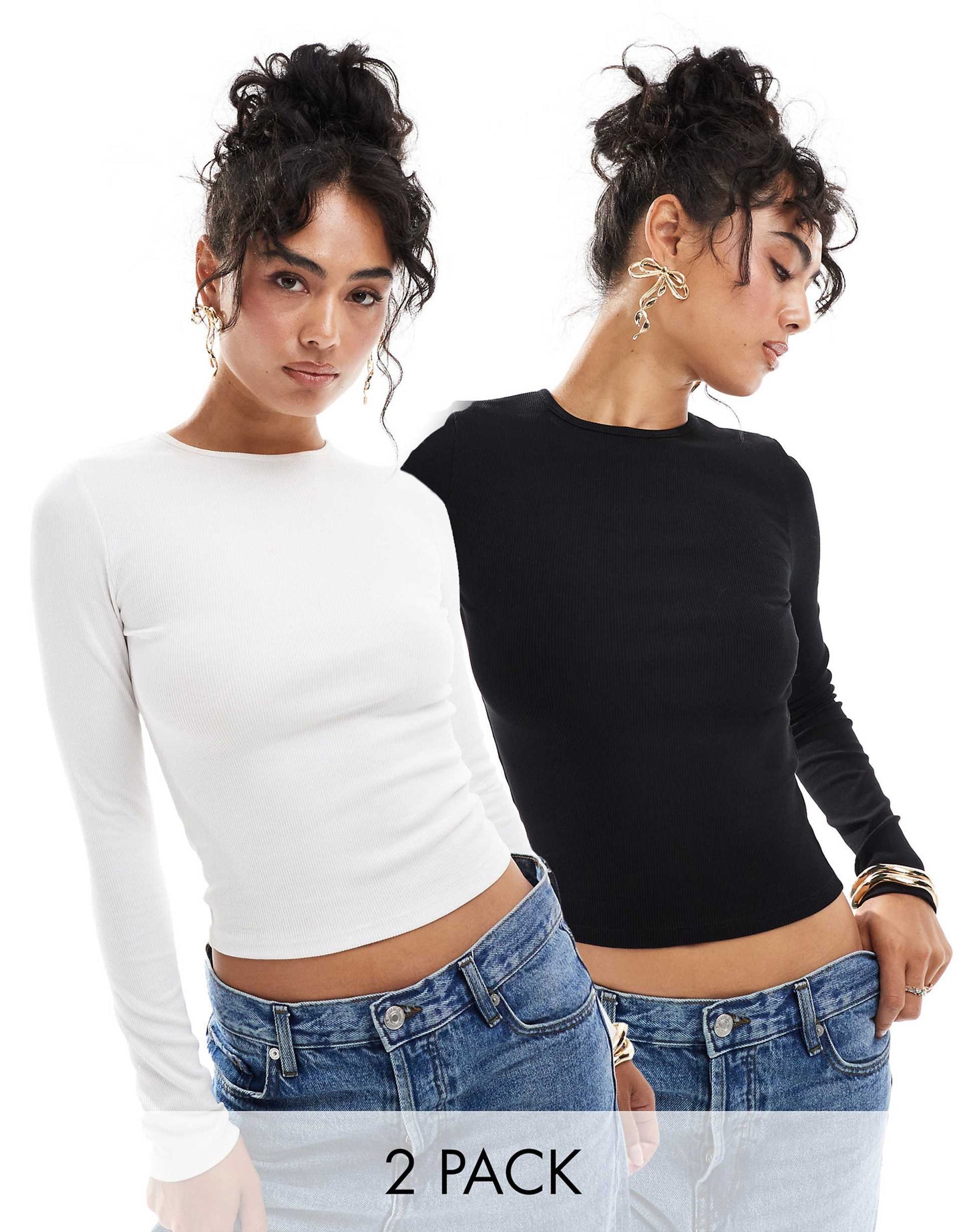2 Pack Long Sleeve Rib Crew Neck Top