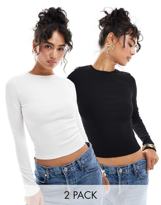 2 Pack Long Sleeve Rib Crew Neck Top