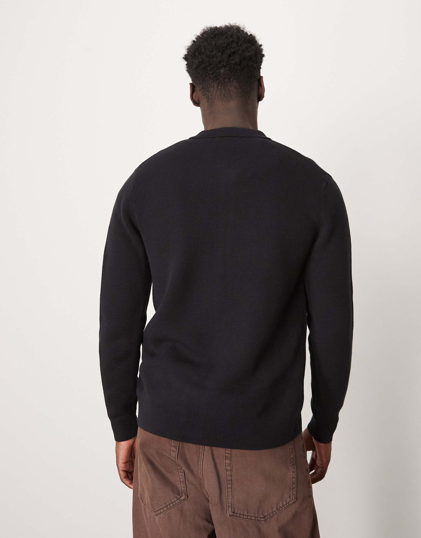 Zip Thru Knitted Long Sleeve Polo Shirt