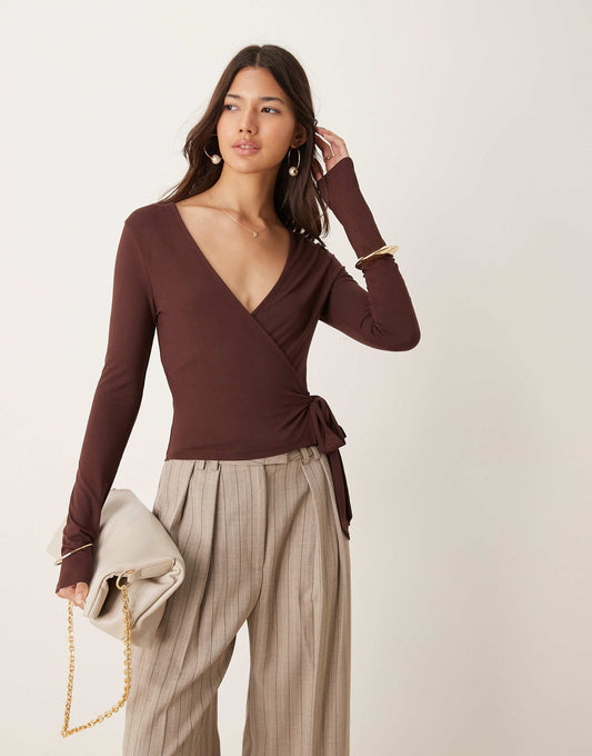 Long Sleeve Jersey Wrap Top