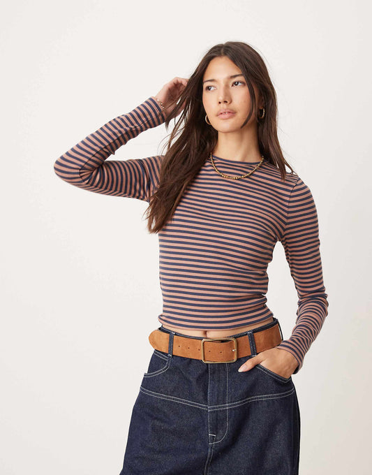 Long Sleeve Rib Crew Neck Top