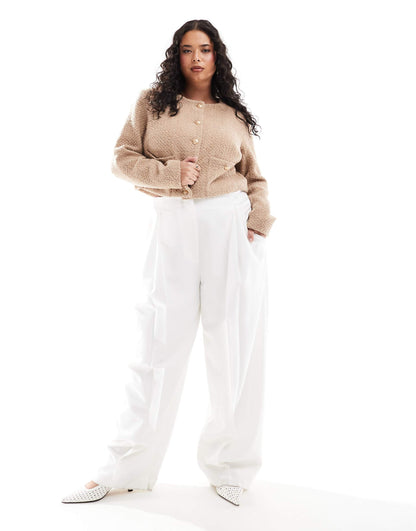 Plus Exclusive Boucle Gold Button Through Cropped Jacket