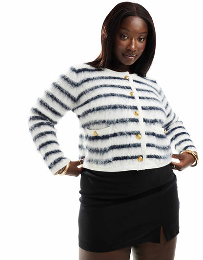 Plus Exclusive Fluffy Textured Gold Button Through Jacket