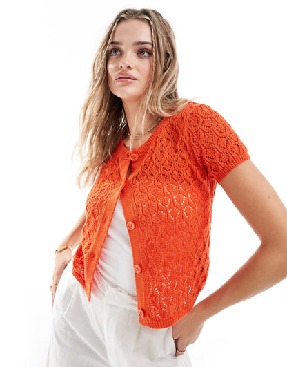 Knitted Short Sleeve Cardigan