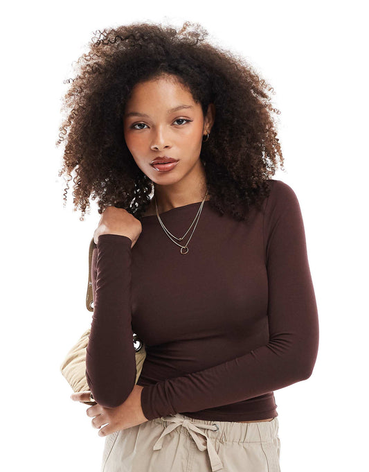 Long Sleeve Slash Neck Top