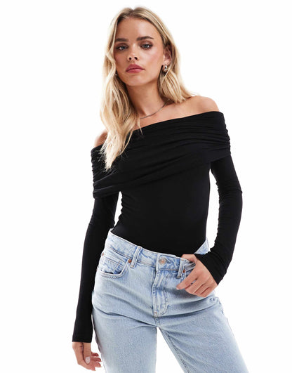 Petite Long Sleeve Bardot Bodysuit