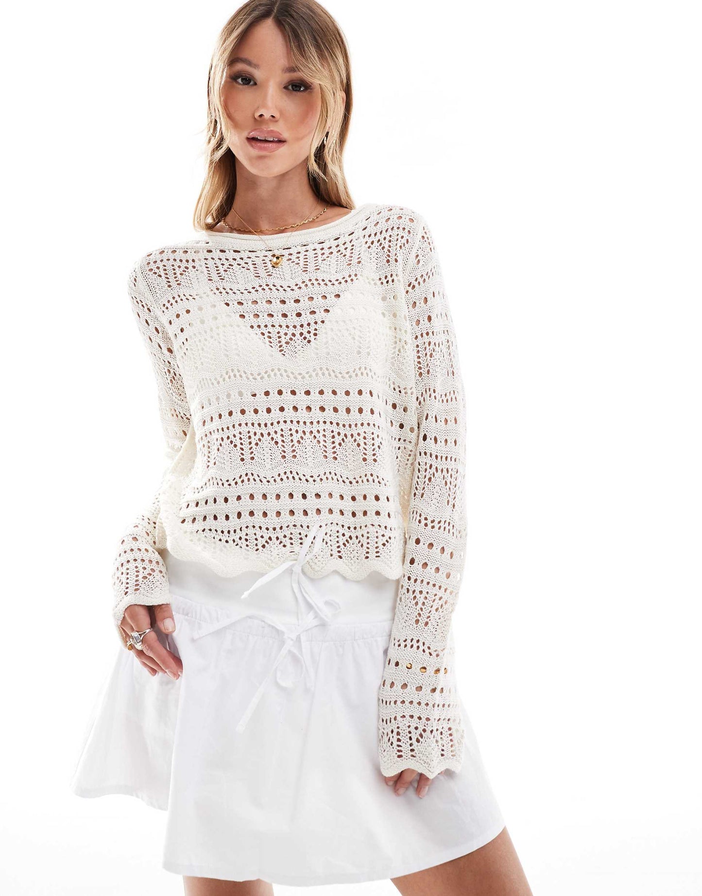 Boatneck Broderie Long Sleeve Top