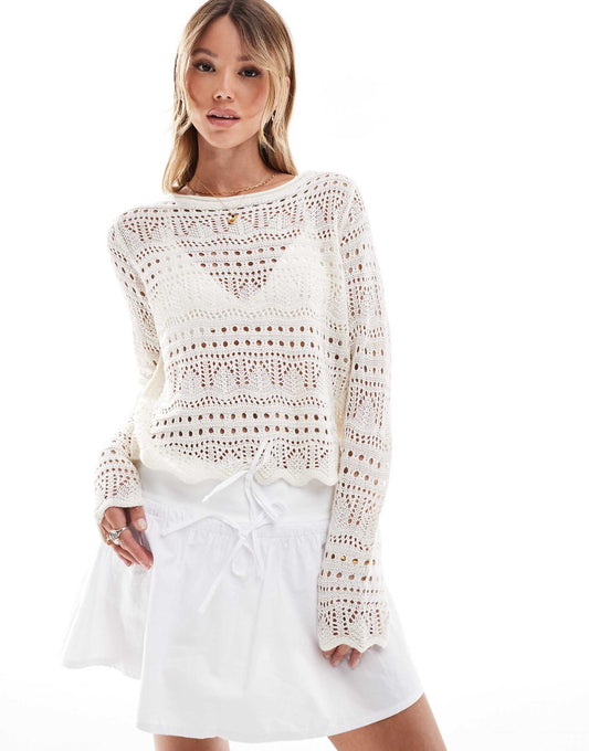 Boatneck Broderie Long Sleeve Top