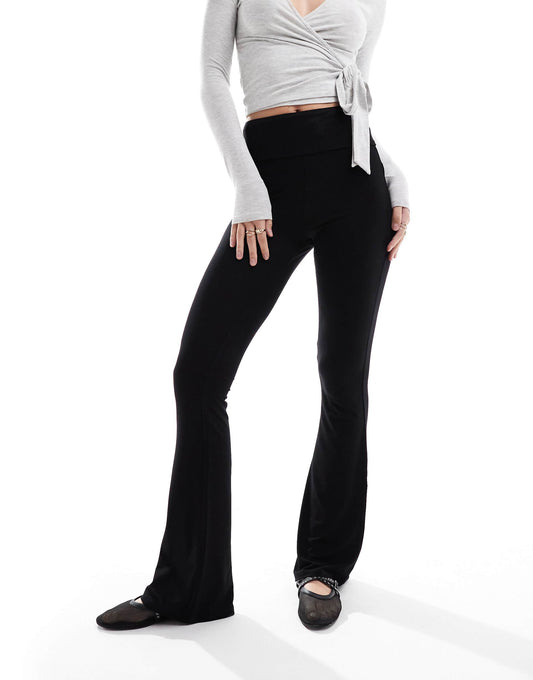 Low Rise Deep Fold Over Waistband Flare Legging