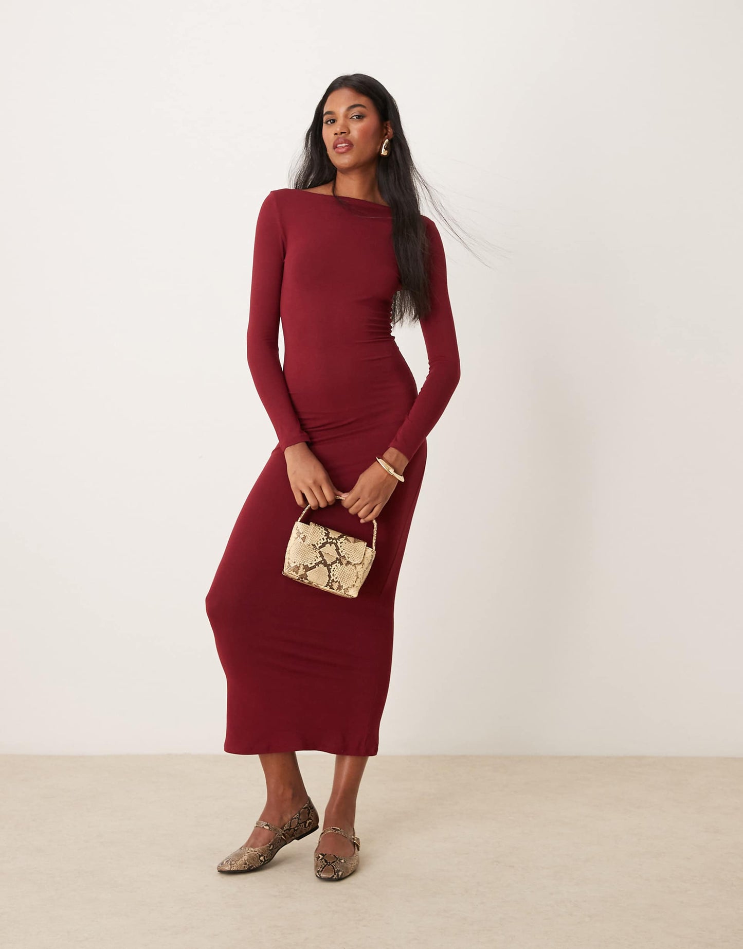 Long Sleeve Slash Neck Maxi Dress