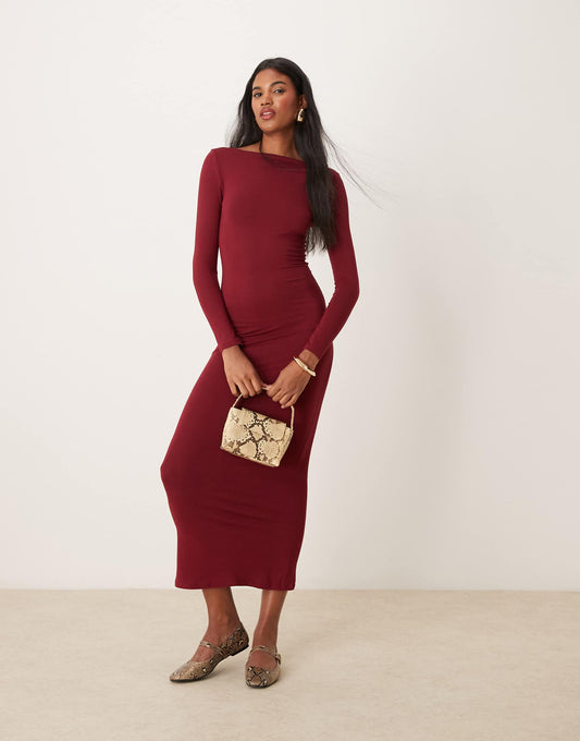 Long Sleeve Slash Neck Maxi Dress