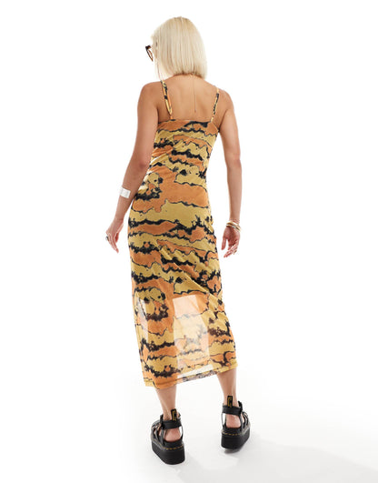Mesh Overlay Midi Dress