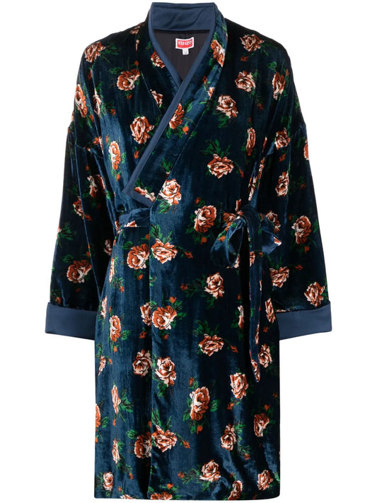 Mantel Rose-Print Velvet Coat