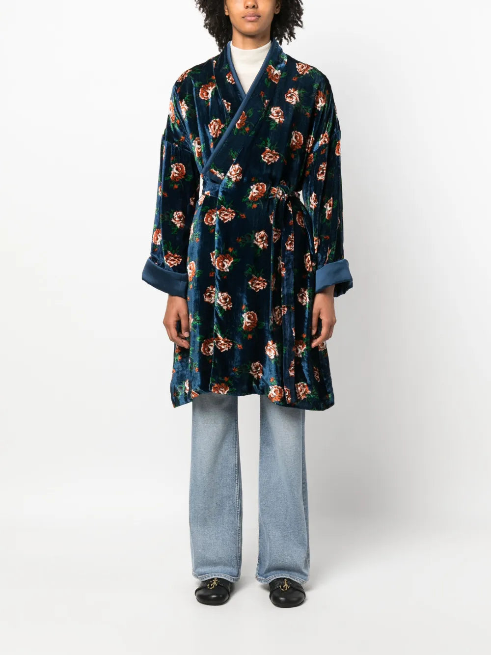 Mantel Rose-Print Velvet Coat