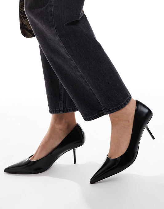 Snatched Pointed Mid Heeled Court Shoes