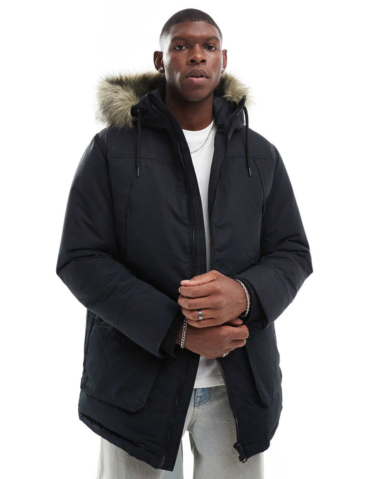 Parka With Detachable Fur Hood