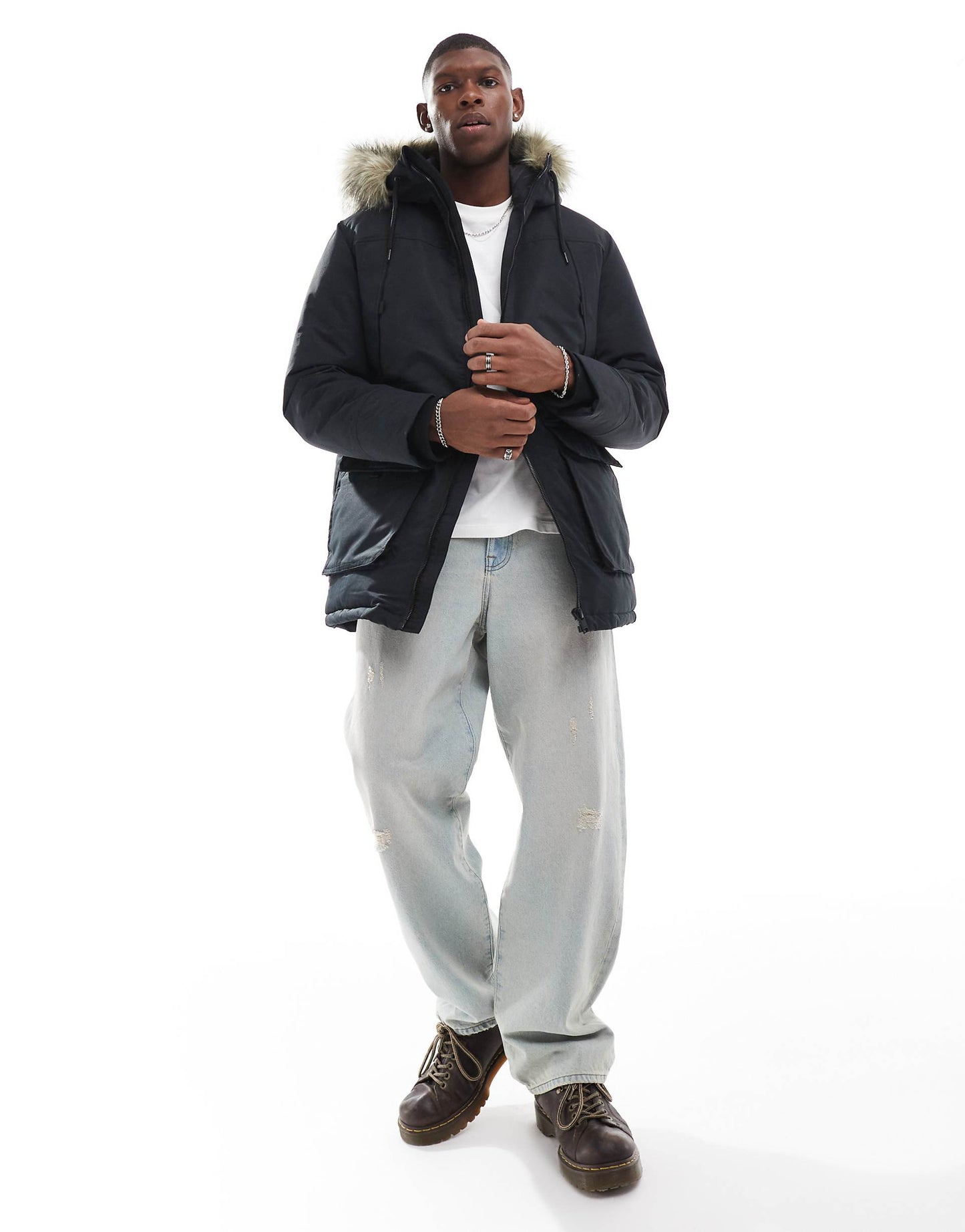 Parka With Detachable Fur Hood