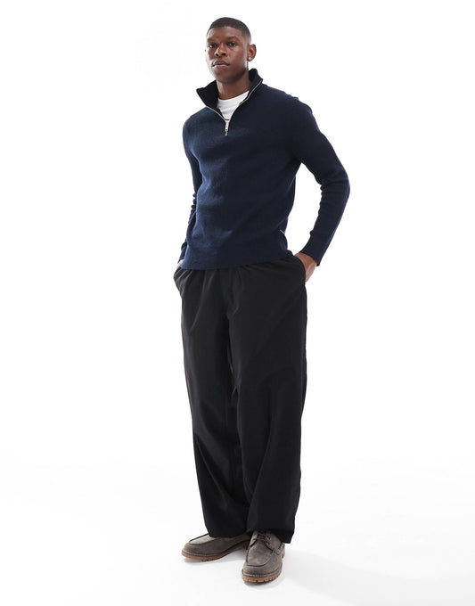 Chunky Rib Knitted Half Zip Jumper