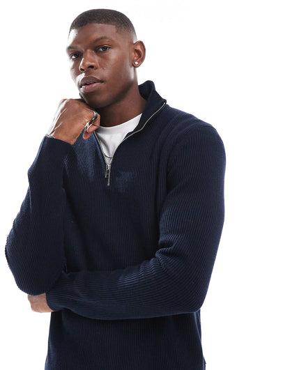 Chunky Rib Knitted Half Zip Jumper