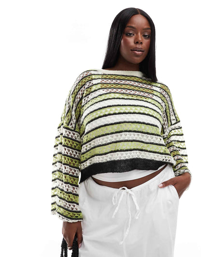 Curve Open Knit Cropped Jumper With Wide Sleeves