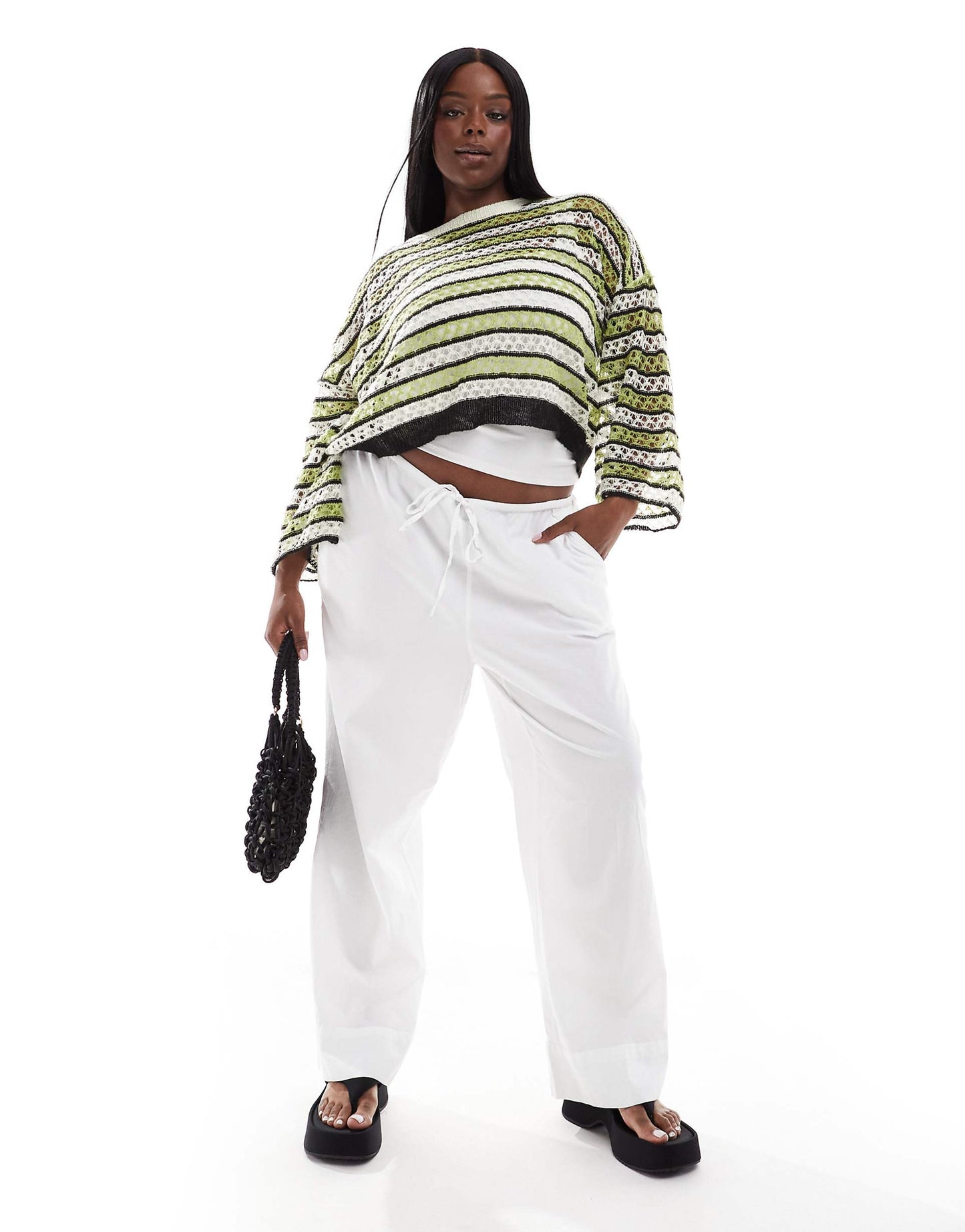 Curve Open Knit Cropped Jumper With Wide Sleeves