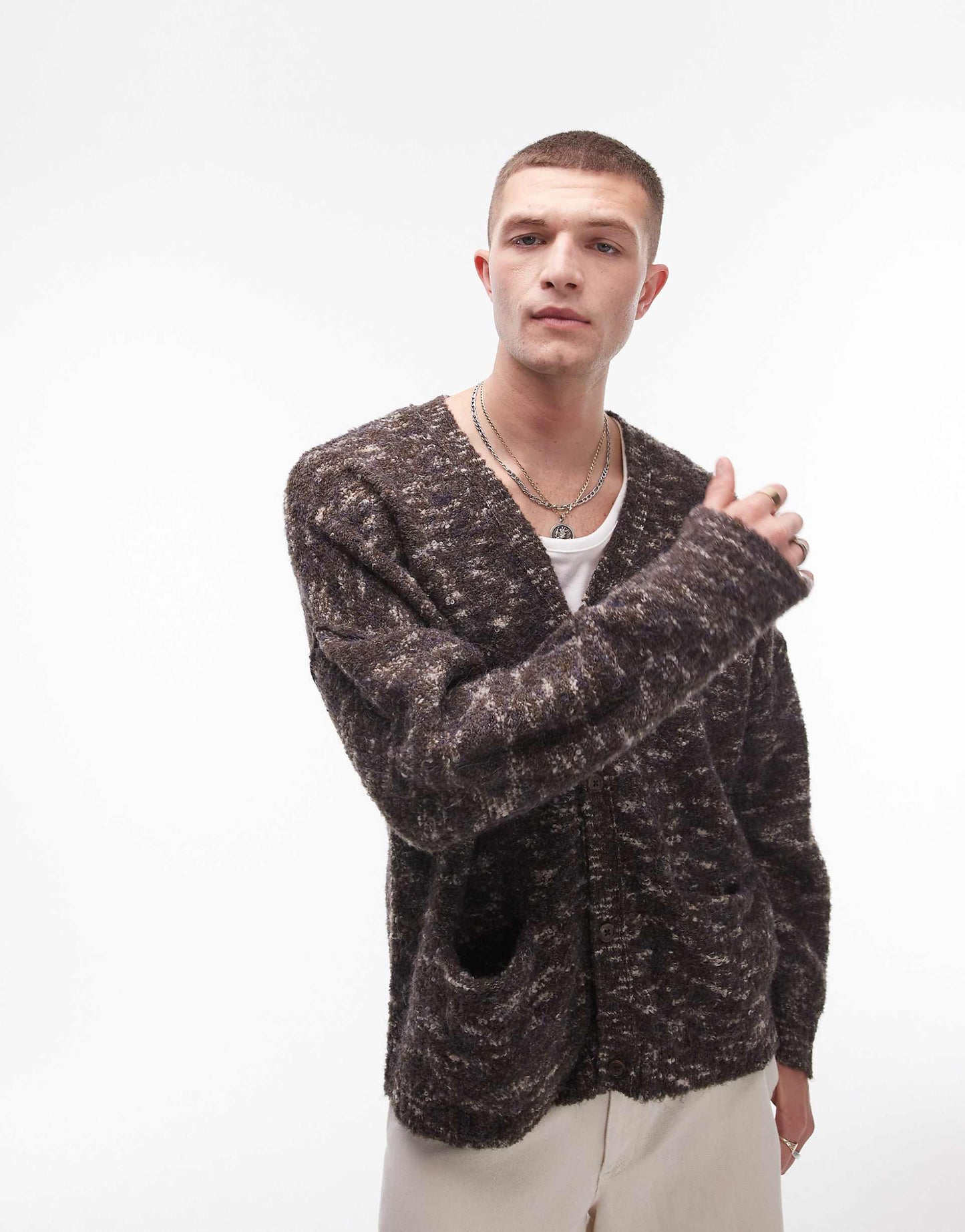 Relaxed Fit Boucle Pattern Cardigan
