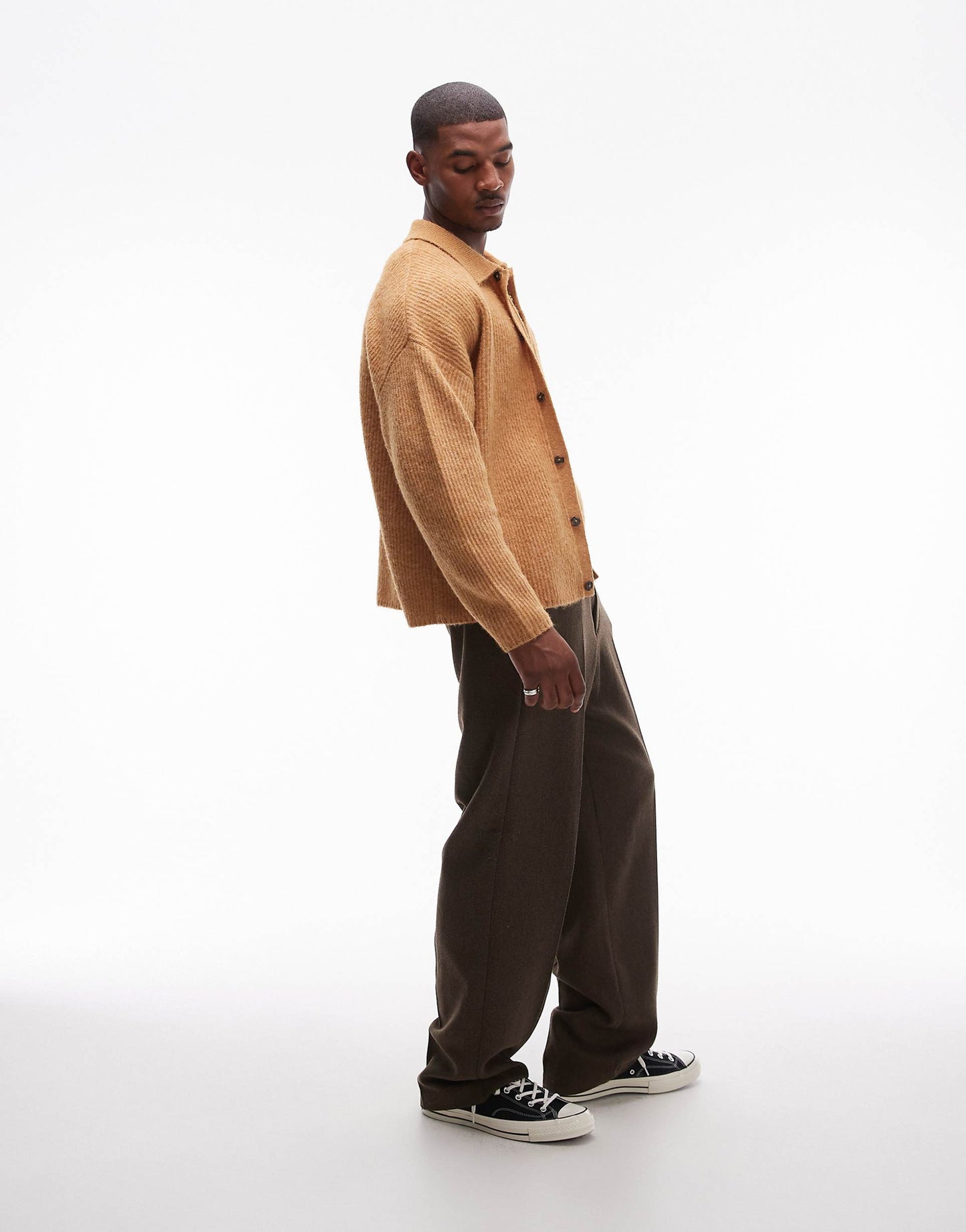 Relaxed Fit Brushed Collared Cardigan