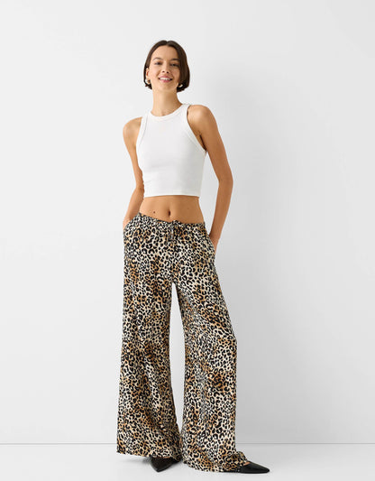 Tie Waist Wide Leg Trousers