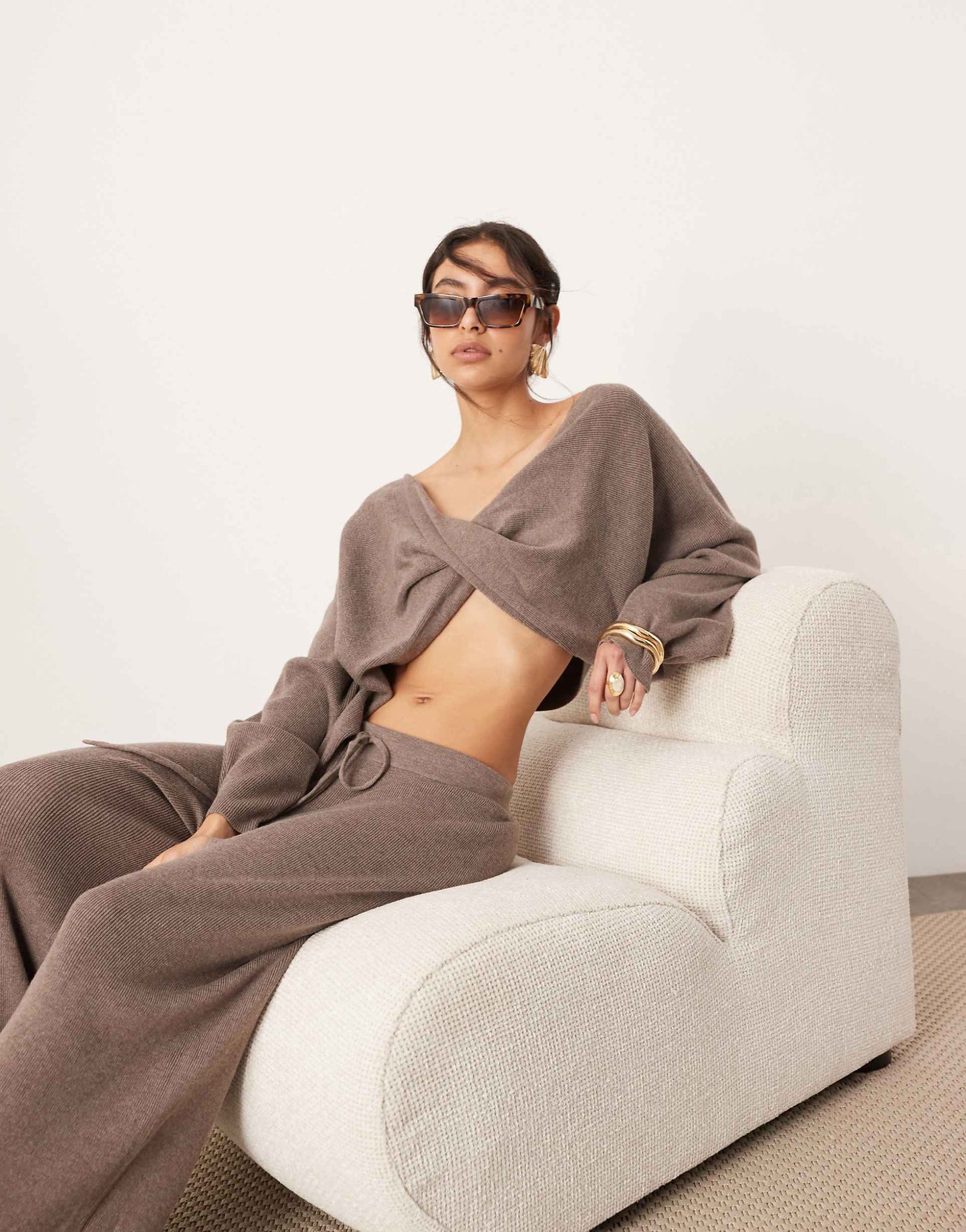 Knitted Slouchy Twist Detail Cropped Jumper Co-Ord