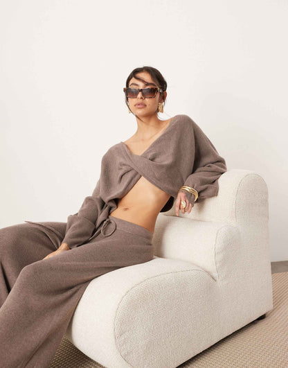 Knitted Slouchy Twist Detail Cropped Jumper Co-Ord
