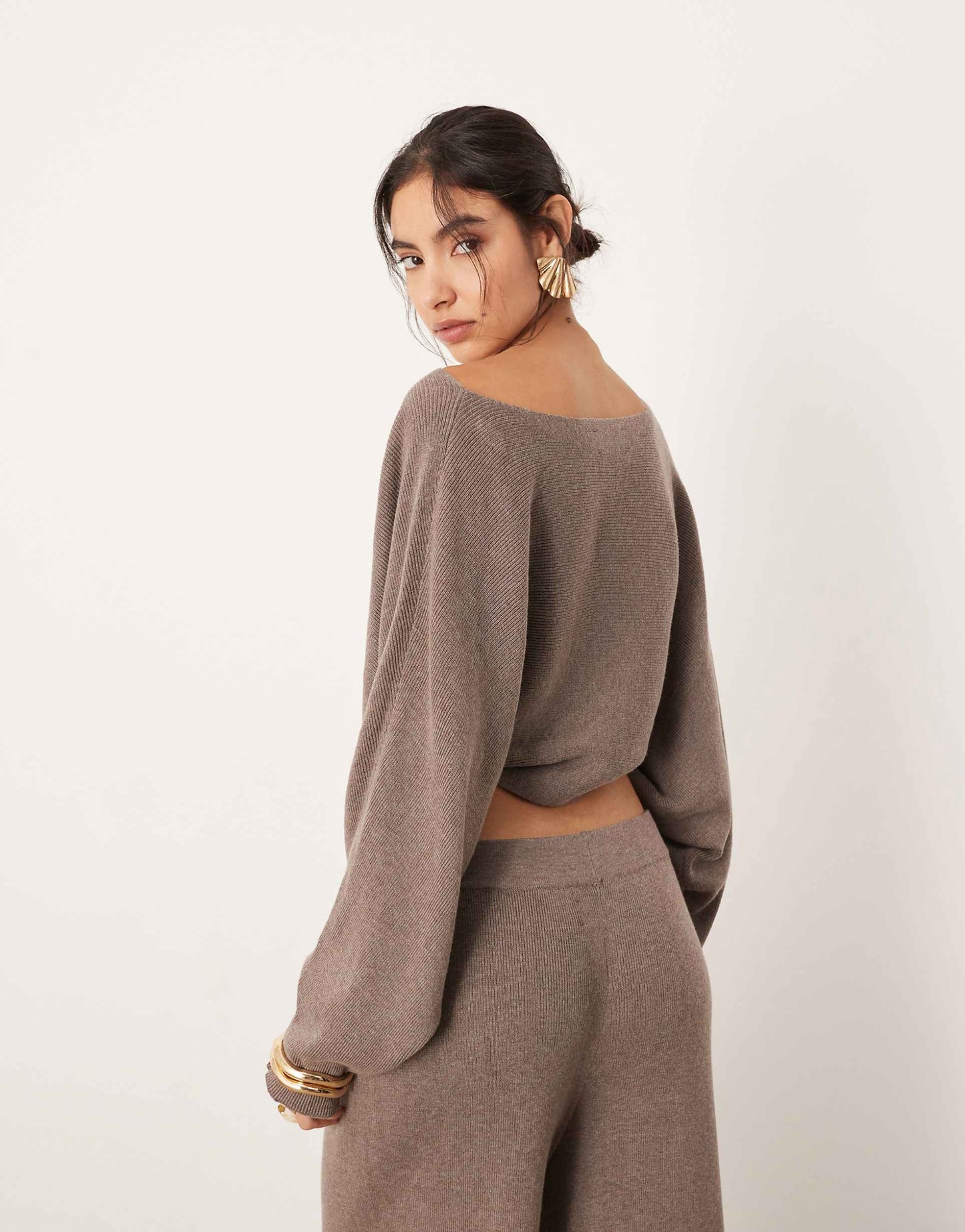 Knitted Slouchy Twist Detail Cropped Jumper Co-Ord