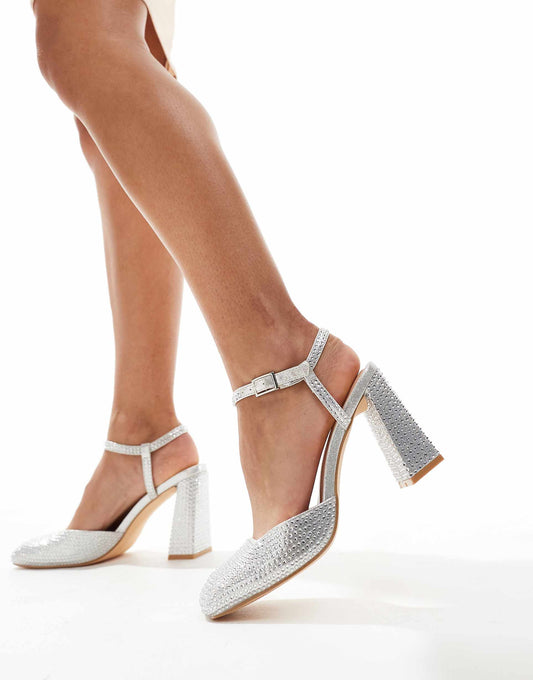 Electa Diamante Embellished Square Toe Heeled Shoes