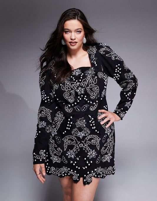 Curve Silver Embellished Mini Dress