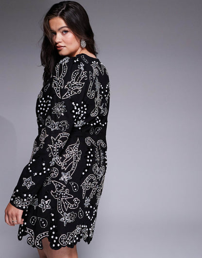 Curve Silver Embellished Mini Dress
