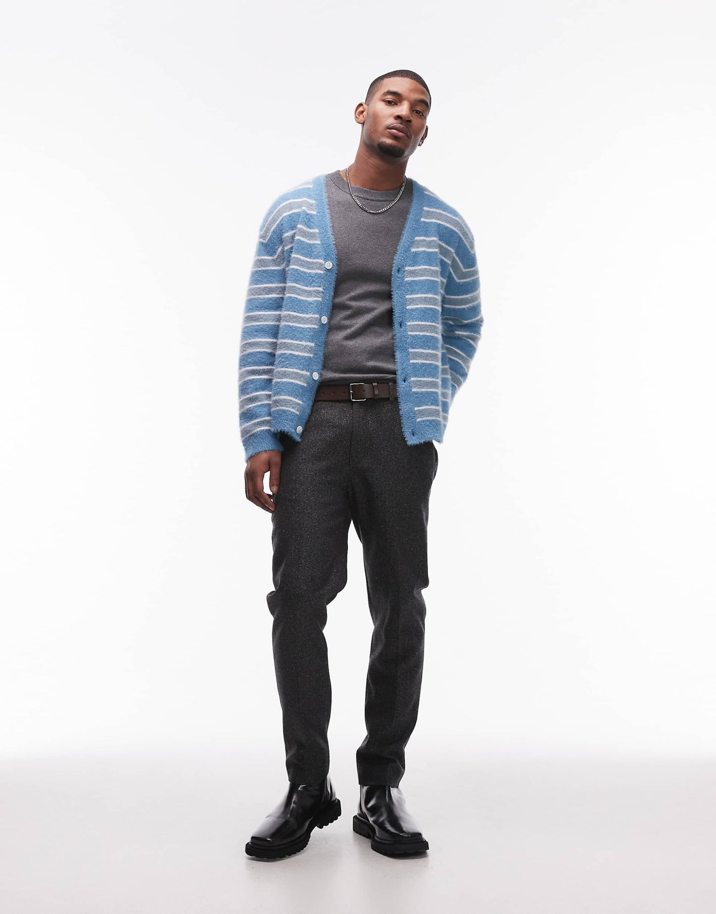 Straight High Waisted Relaxed Salt And Pepper Wool Mix Suit Trousers