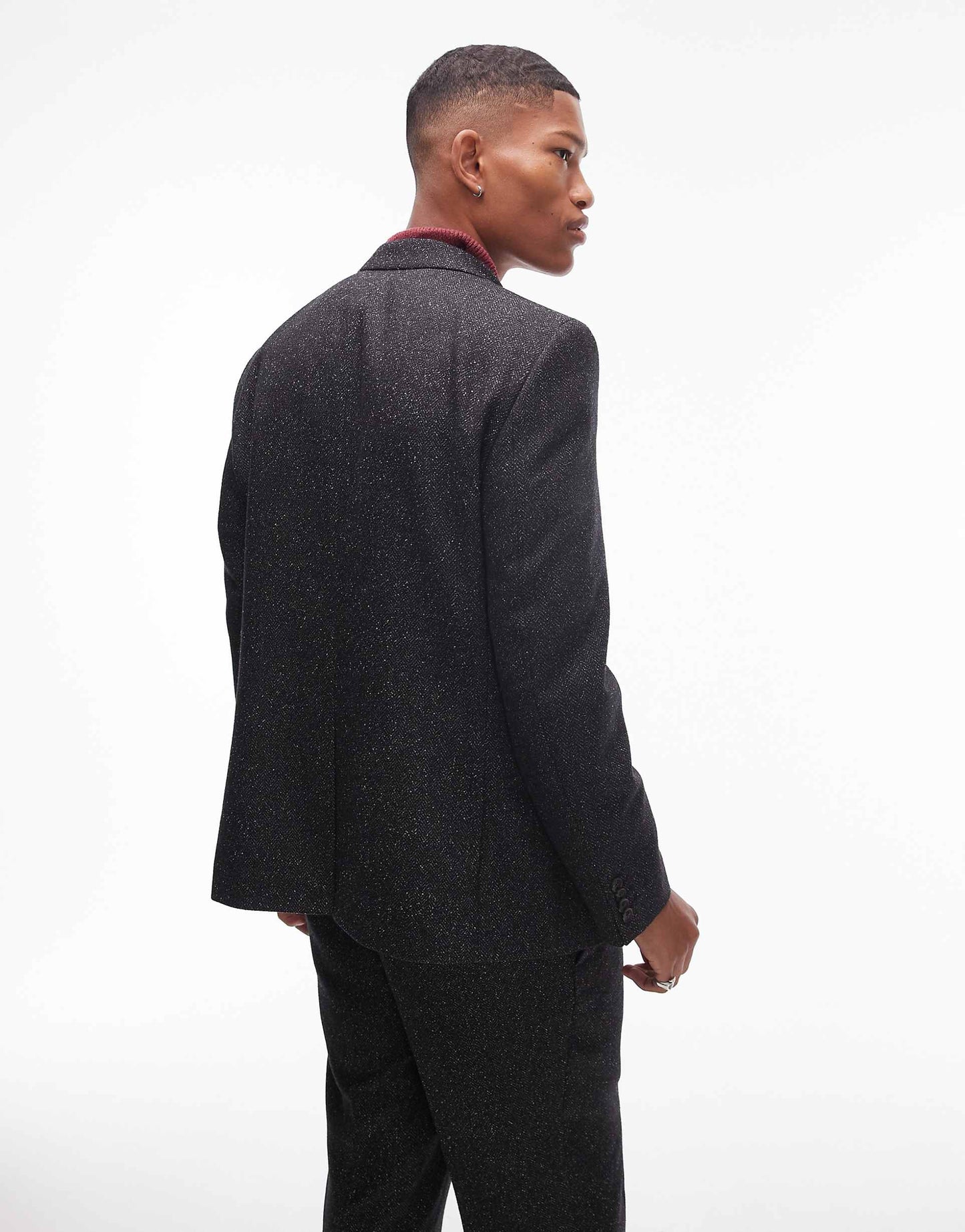 Slim Salt And Pepper Wool Mix Suit Jacket