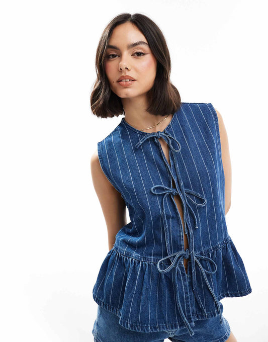 Denim Tie Front Top