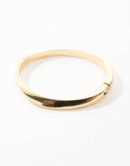 14K Gold Plated Bangle Bracelet With Minimal Twist Design